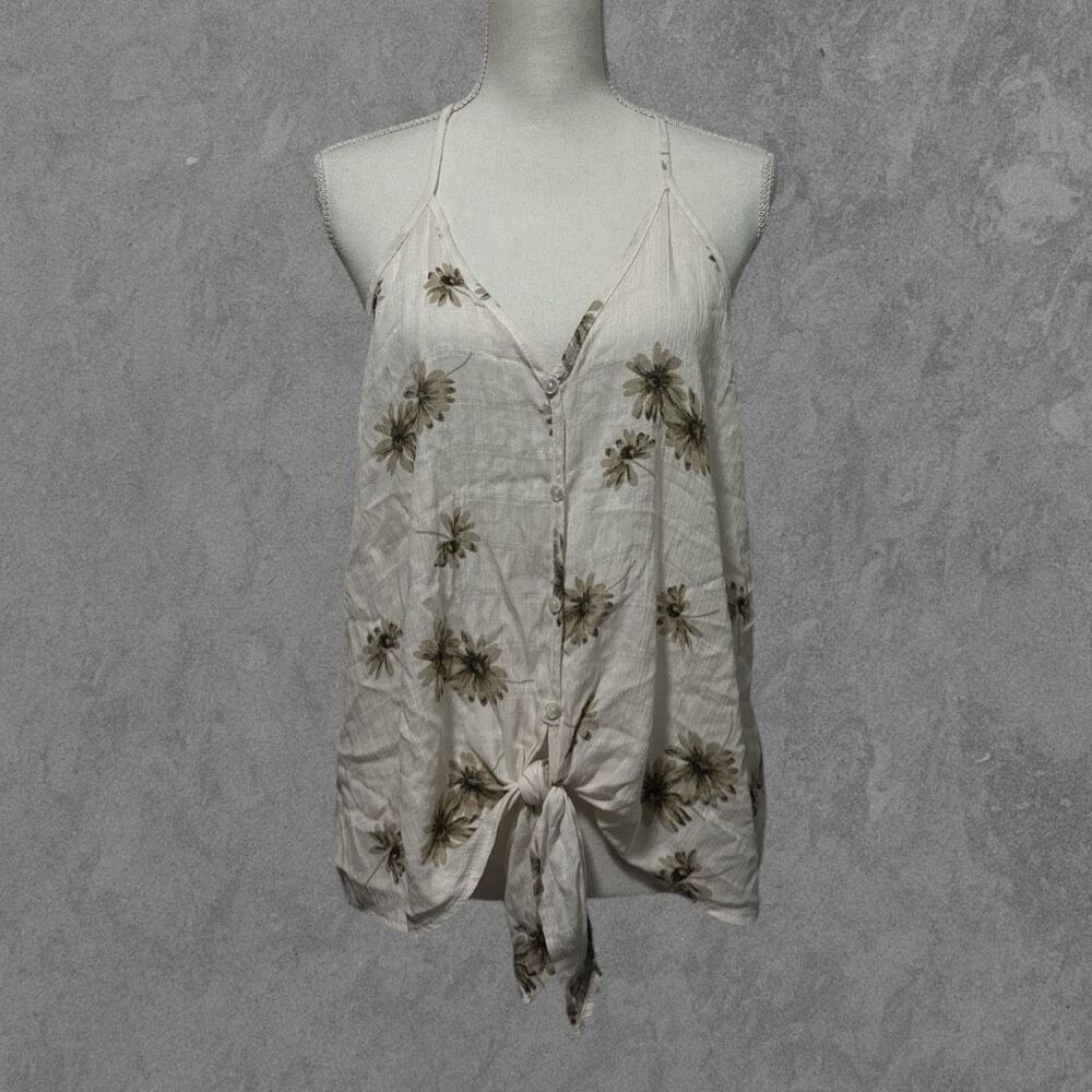 NWT TAYLOR GRACE | Milli Taupe Beige Front Tie Floral Button Down Tank Top L